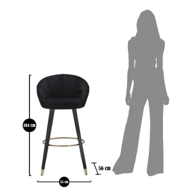 Hoker Barowy PRAGUE Czarny 55 56 104 cm (wysokość siedziska 80 cm)